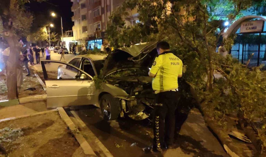 BURSA'NIN KARACABEY İLÇESİNDE OTOMOBİL REFÜJDE BULUNAN AĞACA ÇARPTI. KAZADA, 4