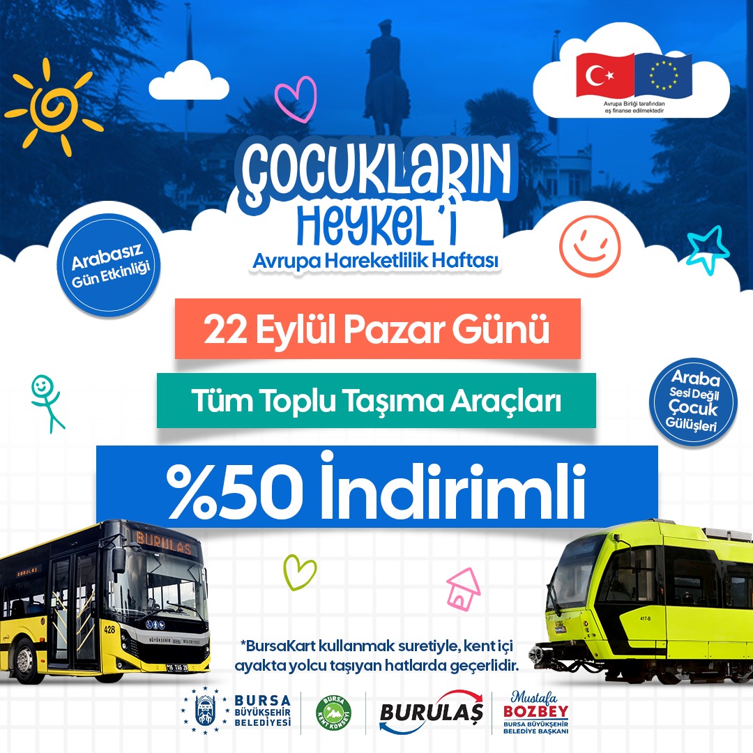 Bursa Büyükşehir Belediyesi iştiraklerinden BURULAŞ, Avrupa Hareketlilik Haftası kapsamında yolları