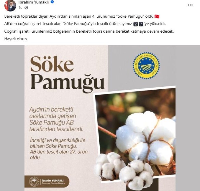 TARIM VE ORMAN BAKANI İBRAHİM YUMAKLI, "AB’DEN COĞRAFİ İŞARET TESCİLİ
