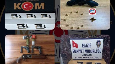 ELAZIĞ’DA POLİS EKİPLERİNİN YAPTIĞI ÇALIŞMADA 12 ADET RUHSATSIZ TABANCA VE
