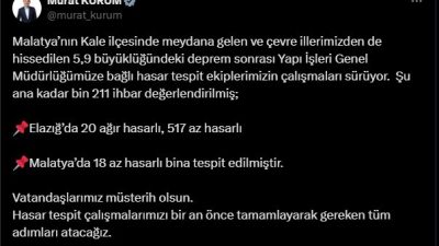 ÇEVRE, ŞEHİRCİLİK VE İKLİM DEĞİŞİKLİĞİ BAKANI MURAT KURUM, 5,9 BÜYÜKLÜĞÜNDEKİ