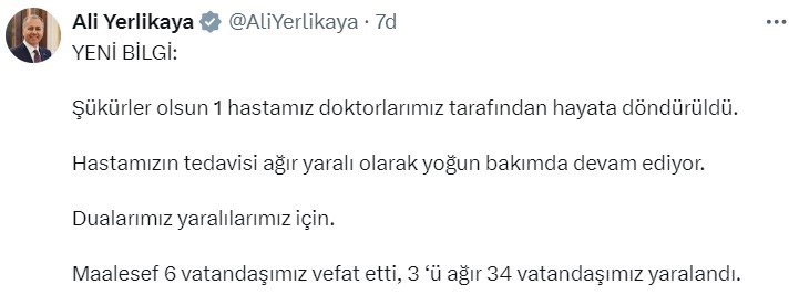İÇİŞLERİ BAKANI ALİ YERLİKAYA, AKSARAY’DA MEYDANA GELEN OTOBÜS KAZASINA İLİŞKİN