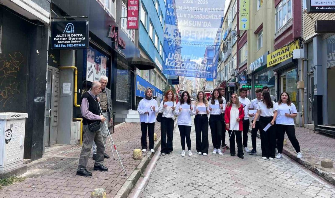 GÖRME ENGELLİLER İLE ÜNİVERSİTE ÖĞRENCİLERİ TRAFİK IŞIKLARI OLMAYAN YERDE YOLUN