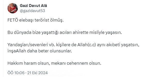 SAMSUN GARNİZON KOMUTANI TÜMGENERAL DAVUT ALÂ, FETÖ ELEBAŞI FETULLAH GÜLEN’İN