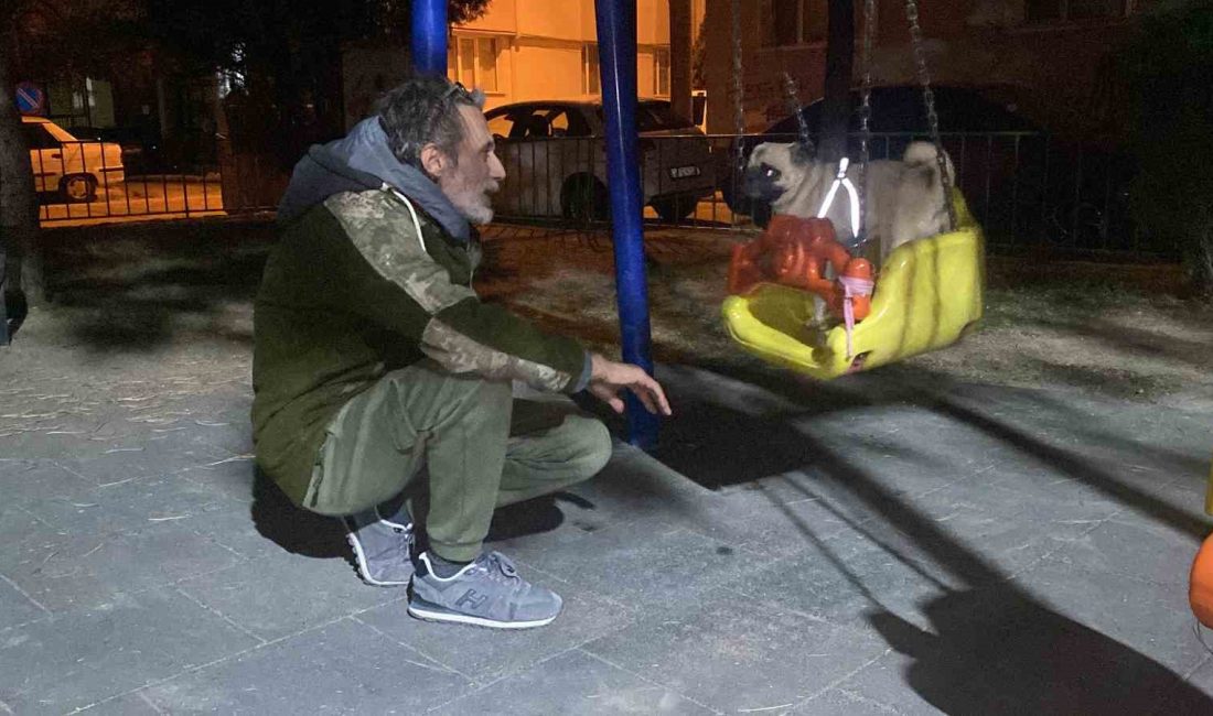 ESKİŞEHİR'DE SAHİBİNİN ÇOCUK PARKINA GÖTÜRDÜĞÜ KÖPEĞİNİ BİR BEBEK GİBİ SALINCAĞA