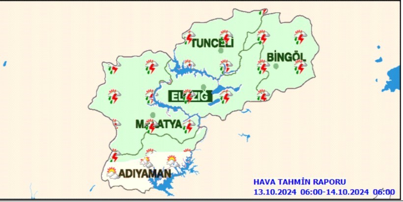 METEOROLOJİ 13. BÖLGE MÜDÜRLÜĞÜ ELAZIĞ İÇİN YAĞIŞ UYARISI YAPTI