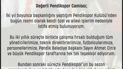 TRENDYOL 1. LİG EKİPLERİNDEN PENDİKSPOR'UN BAŞKANI MAHMUT TÜRKOĞLU, KENDİ İSTEĞİYLE