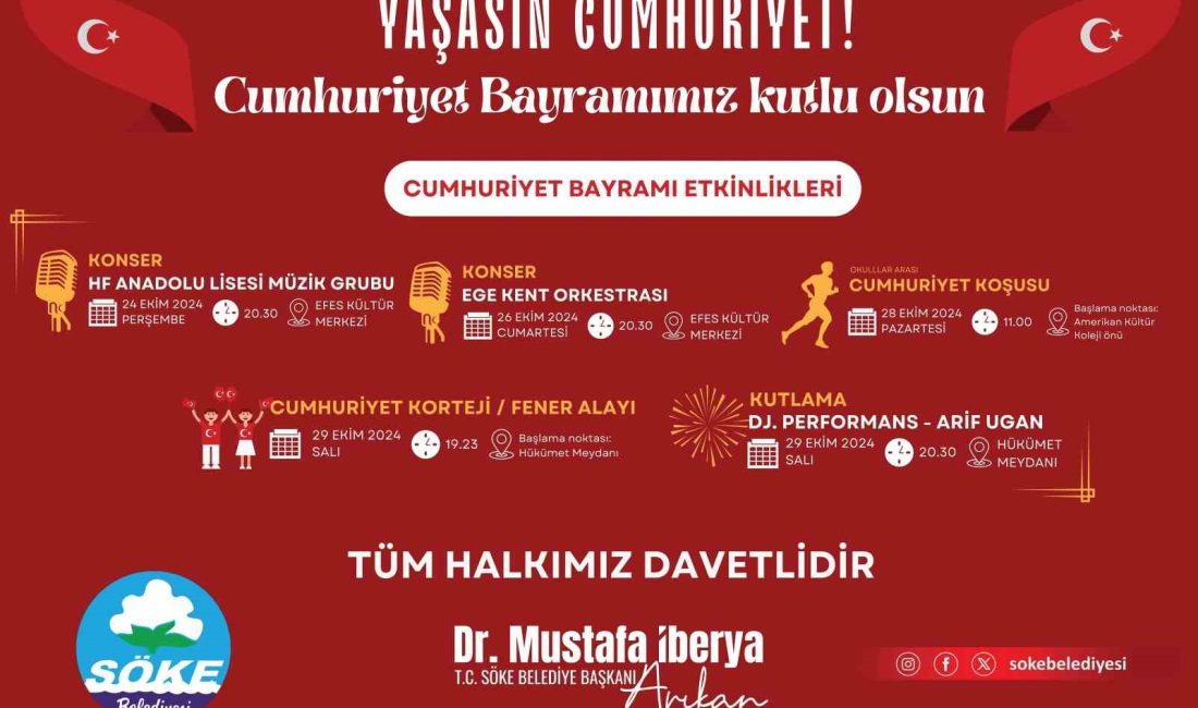 CUMHURİYET BAYRAMI'NIN 101. YILDÖNÜMÜ SÖKE’DE ÇEŞİTLİ ETKİNLİKLERLE KUTLANACAK. SÖKE BELEDİYESİ
