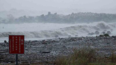 TAYVAN’DA BUGÜN KARAYA ÇIKAN KONG-REY TAYFUNU NEDENİYLE DEVRİLEN BİR AĞACIN