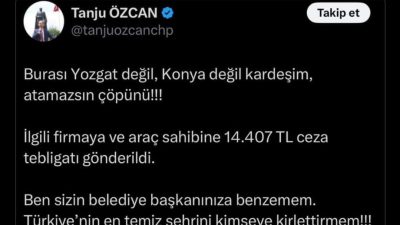 CHP’Lİ BOLU BELEDİYE BAŞKANI TANJU ÖZCAN’IN SOSYAL MEDYA HESABINDAN YAPTIĞI