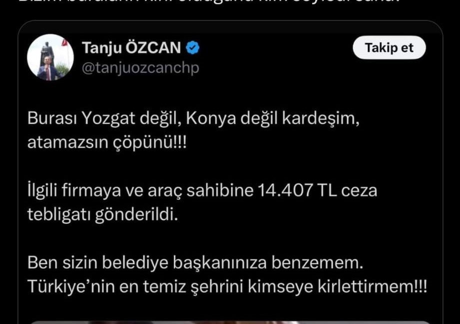 CHP’Lİ BOLU BELEDİYE BAŞKANI TANJU ÖZCAN’IN SOSYAL MEDYA HESABINDAN YAPTIĞI