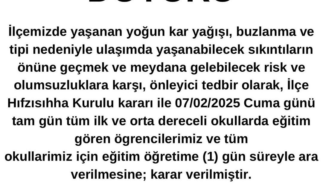 Bursa’nın Büyükorhan ve Orhaneli ilçelerinde kar yağışı sebebiyle eğitime 1