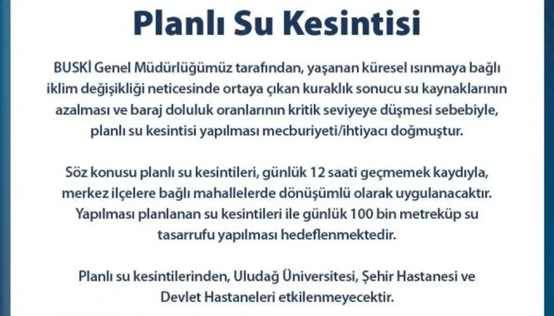 BUSKİ Genel Müdürlüğü, iklim değişikliği neticesinde ortaya çıkan kuraklık sonucu