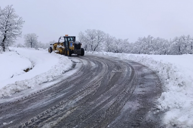 Diyarbakır’ın Kulp ilçesinde etkili olan kar yağışı nedeniyle kapanan kırsal