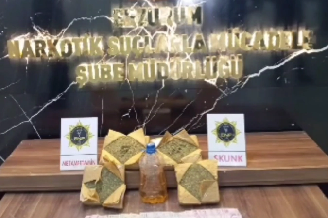 Erzurum Cumhuriyet Başsavcılığı koordinesinde yürütülen operasyonda 7,3 kilo skunk ve