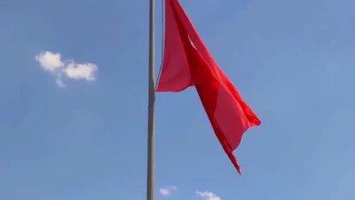 Şanlıurfa'nın Ceylanpınar ilçesinde Millet Bahçesi'nde bulunan Türk bayrağının yıprandığının tespit